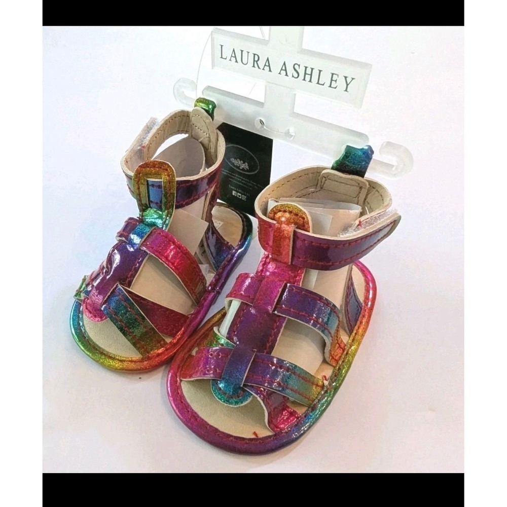 NWT Laura Ashley Infant Rainbow Sandals w/Ankle Strap, Sz 2, 3, 4